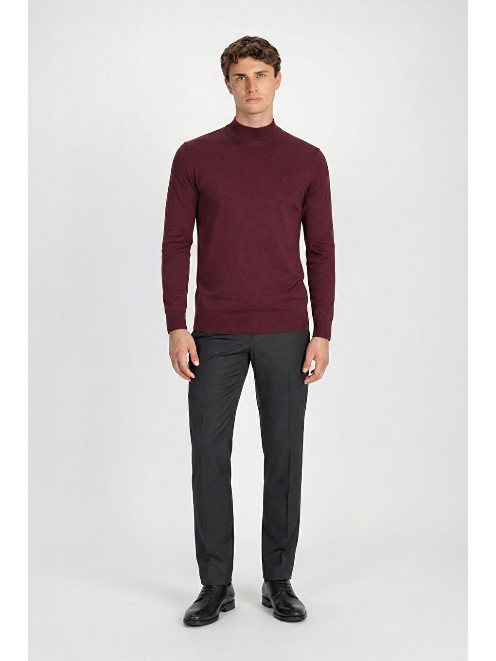 Yarim Balikçi Yaka Basİc Trİko Kazak Bordo-1