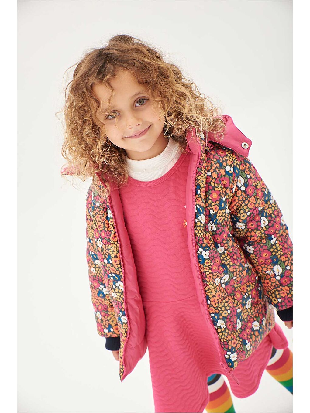 Pembe Kız Çocuk Mont Desenli