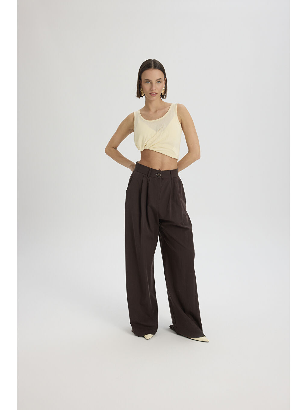 Kahverengi Mandy Kemer Detay Kahve Palazzo Pantolon-1