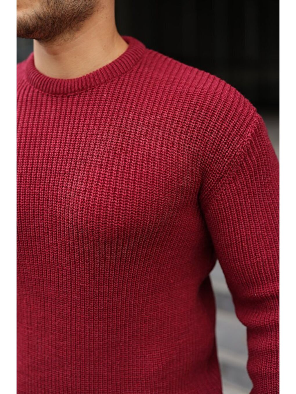 Bordo Erkek Bisiklet Yaka Örme Kazak-4