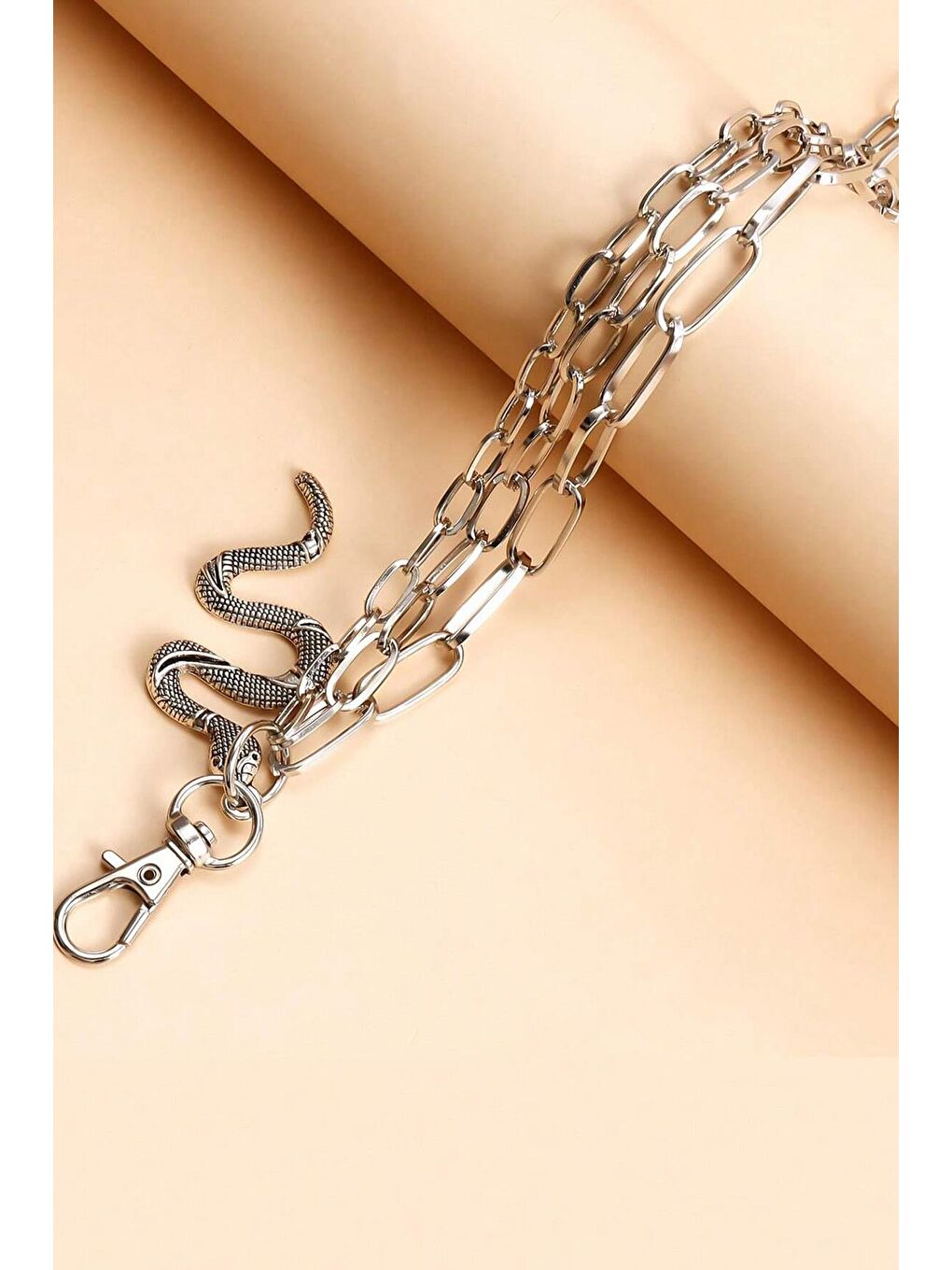 Gri Yılan Figürlü Zincir Bel Pantalon Aksesuarı