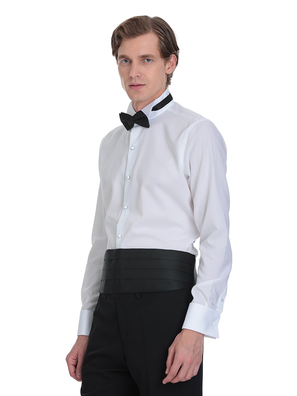 Beyaz Comfort Fit Ata Yaka 100% Pamuk Uzun Kollu Damatlık Gömlek-3