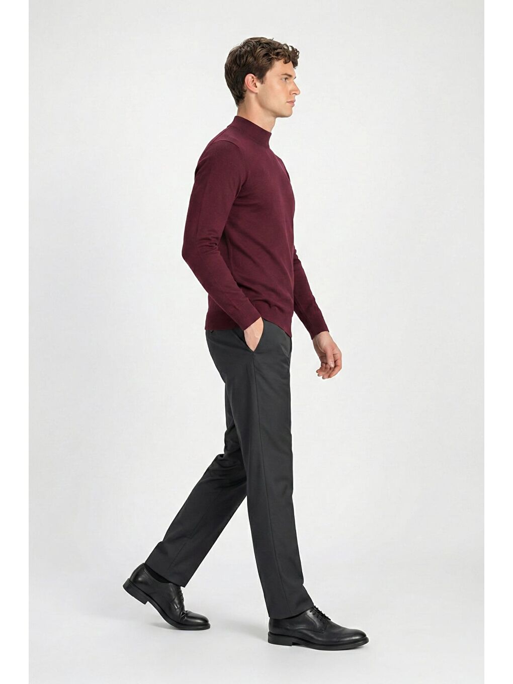 Yarim Balikçi Yaka Basİc Trİko Kazak Bordo-2