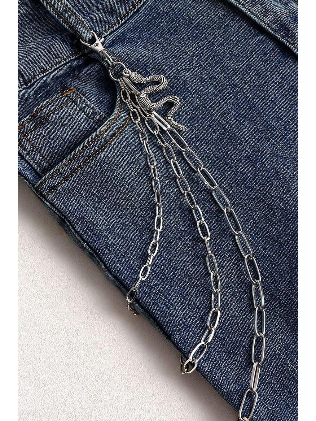 Gri Yılan Figürlü Zincir Bel Pantalon Aksesuarı-1