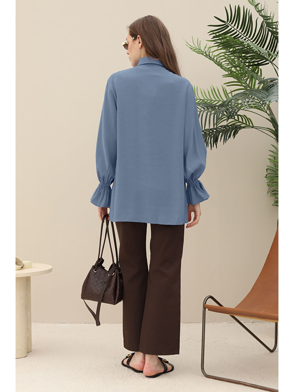 Lila Kolu Gipeli Modal Gömlek Lavanta Mavi-1