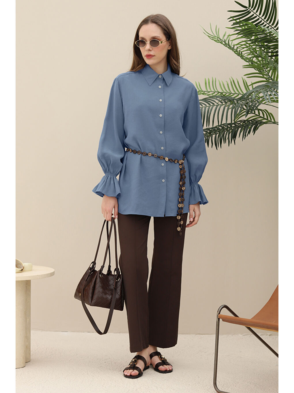 Lila Kolu Gipeli Modal Gömlek Lavanta Mavi-2