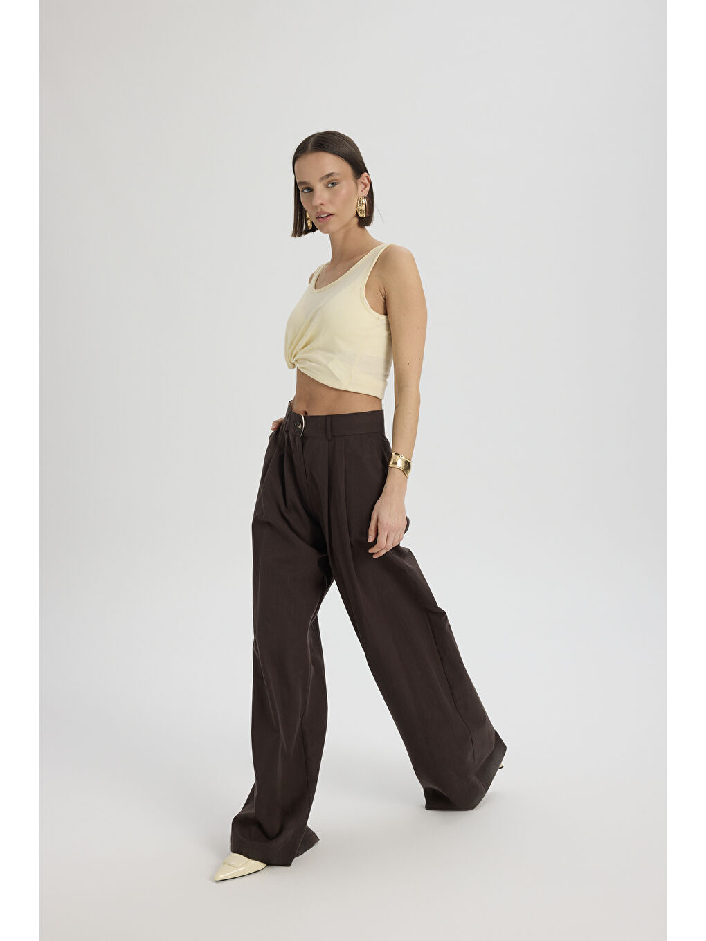 Kahverengi Mandy Kemer Detay Kahve Palazzo Pantolon-2