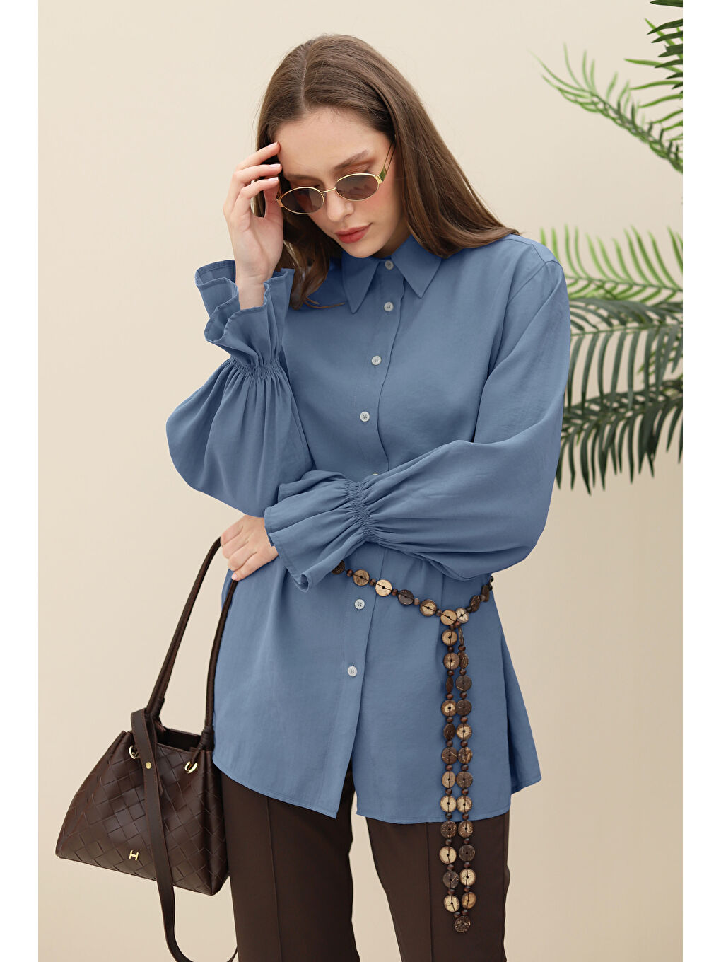 Lila Kolu Gipeli Modal Gömlek Lavanta Mavi-3