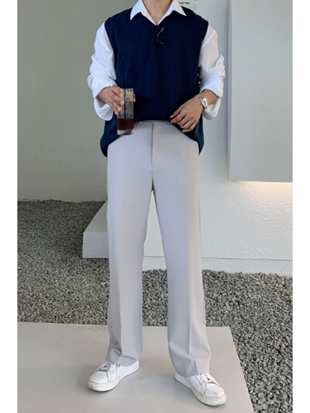 Erkek Lacivert V Yaka Oversize Süveter-4