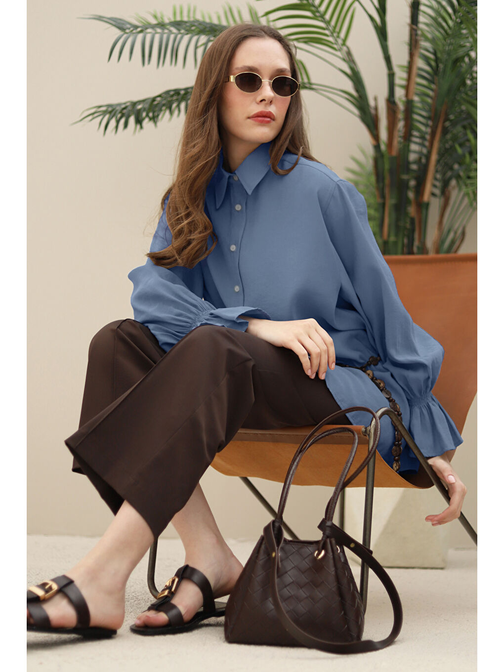 Lila Kolu Gipeli Modal Gömlek Lavanta Mavi-4