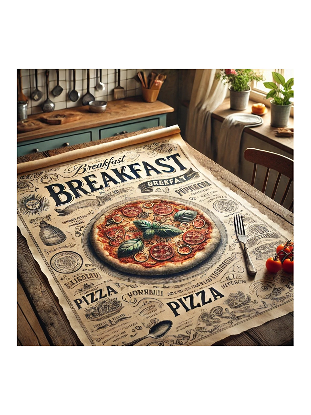 Bej Vintage Desenli Breakfast Kahvaltı Servis Ve Sunum Kağıdı 37x28 Cm 150 Adet-7