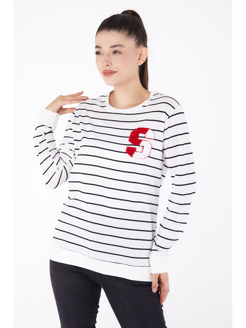 Nakışlı Sweatshirt Beyaz - 26286-1