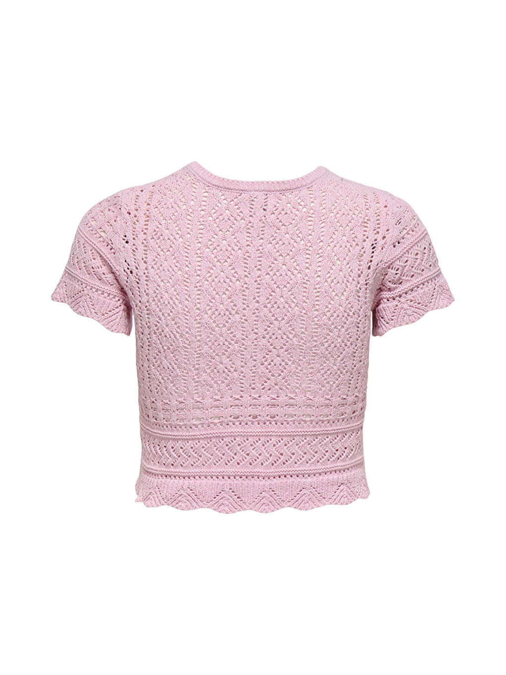 Pembe Onlelke Pamuklu Cropped Fit İnci Süslemeli Bisiklet Yaka Kadın Triko 15363050-6