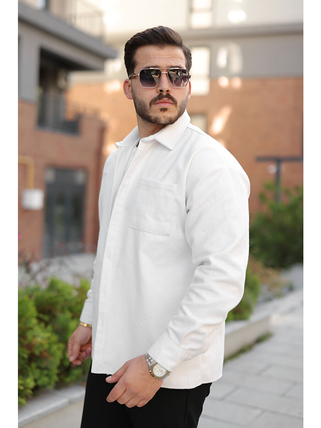 Erkek Kışlık Günlük Basic Oduncu Beyaz Kaşe Ceket-1