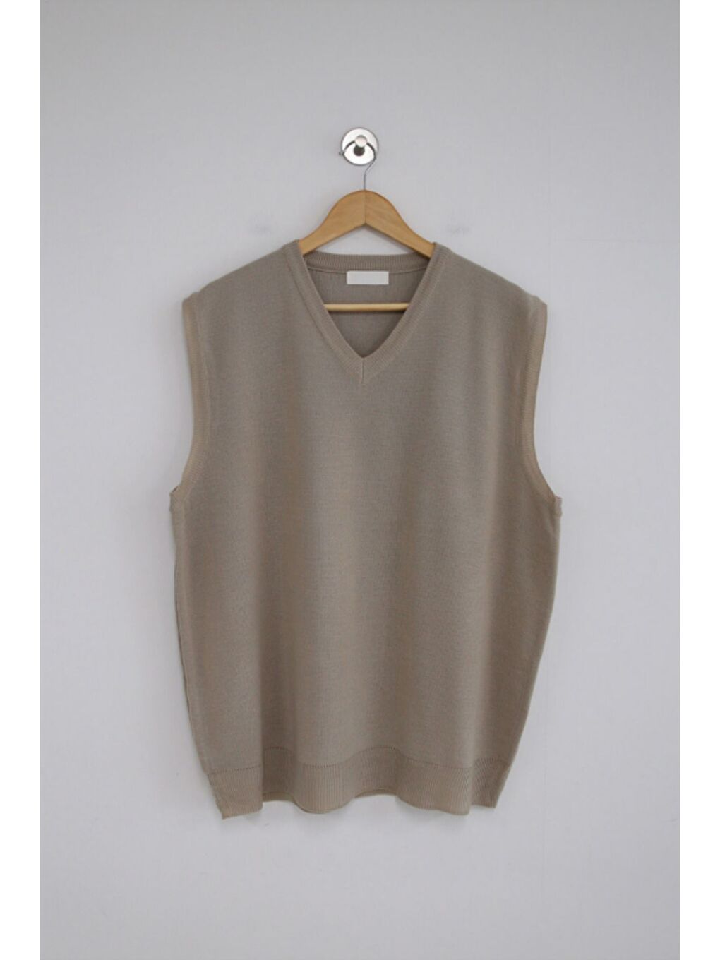 Erkek Bej V Yaka Oversize Süveter