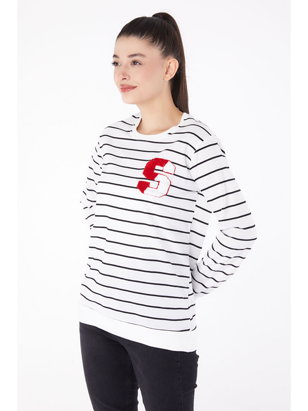 Nakışlı Sweatshirt Beyaz - 26286-2