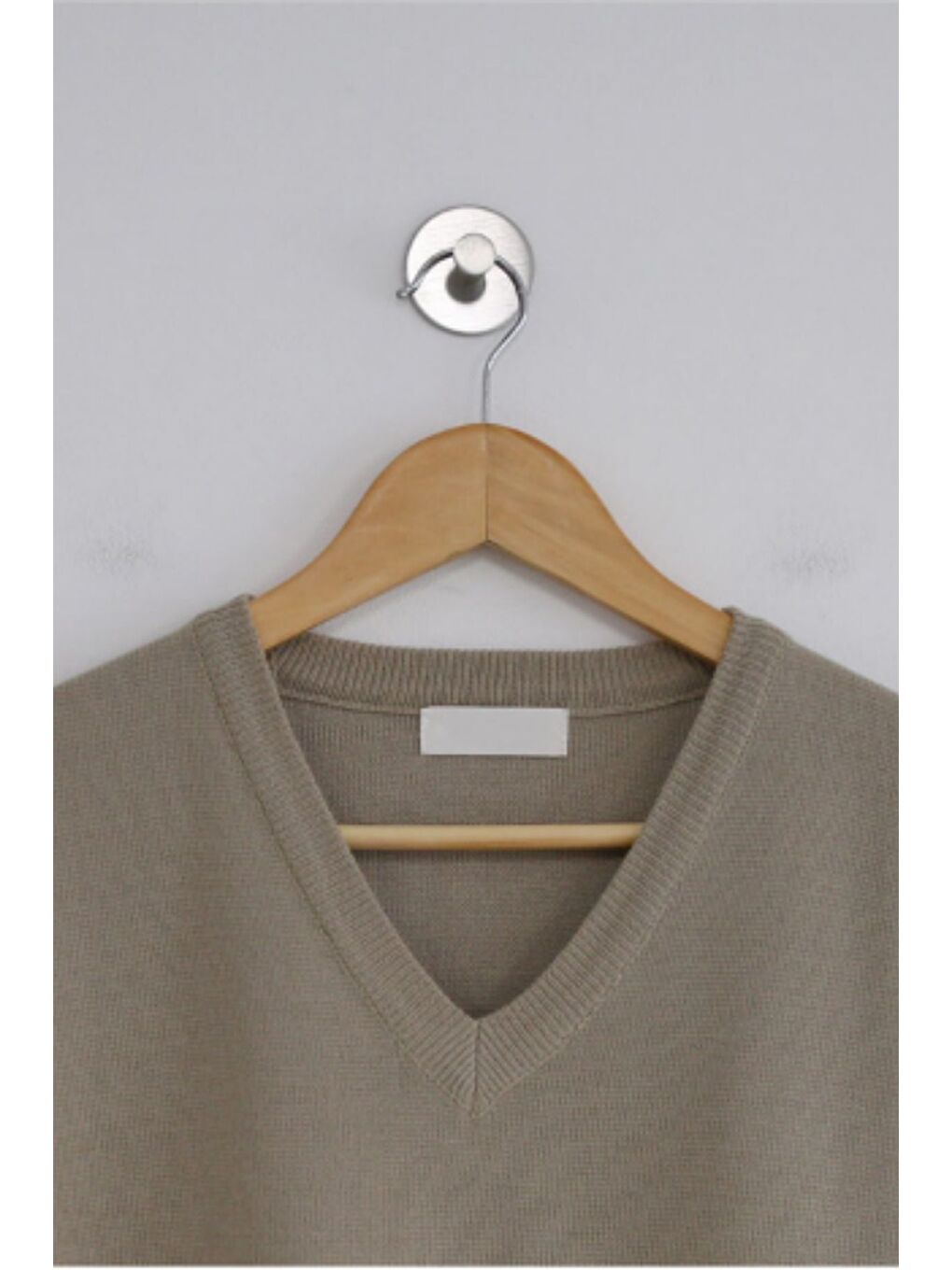 Erkek Bej V Yaka Oversize Süveter-1