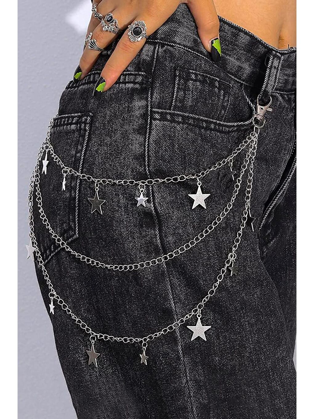 New Obsessions Gri Yıldız Detaylı Zincir Bel Pantalon Aksesuarı - 1