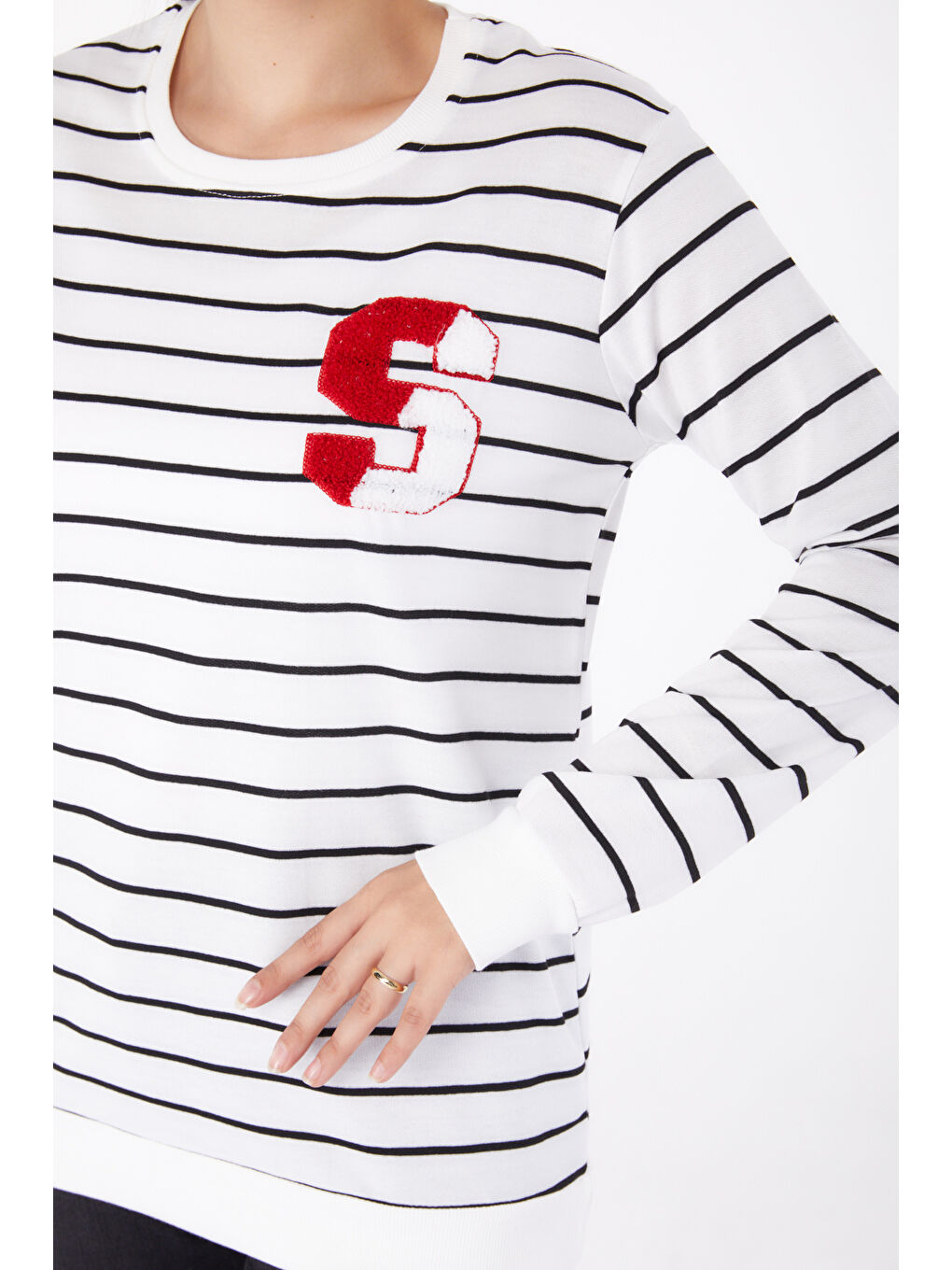 Nakışlı Sweatshirt Beyaz - 26286-5