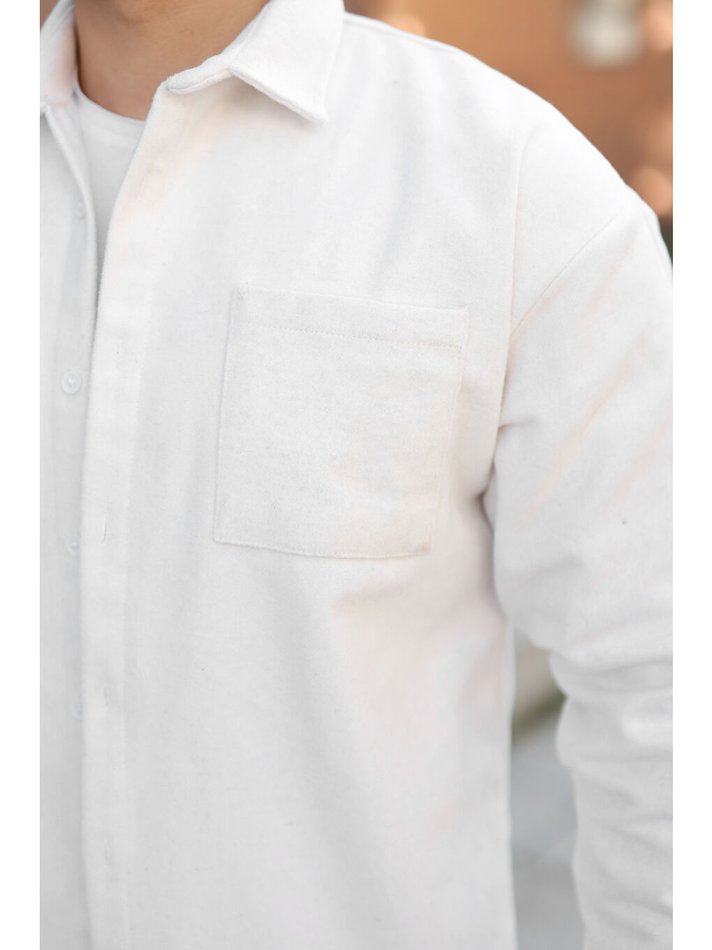 Erkek Kışlık Günlük Basic Oduncu Beyaz Kaşe Ceket-2