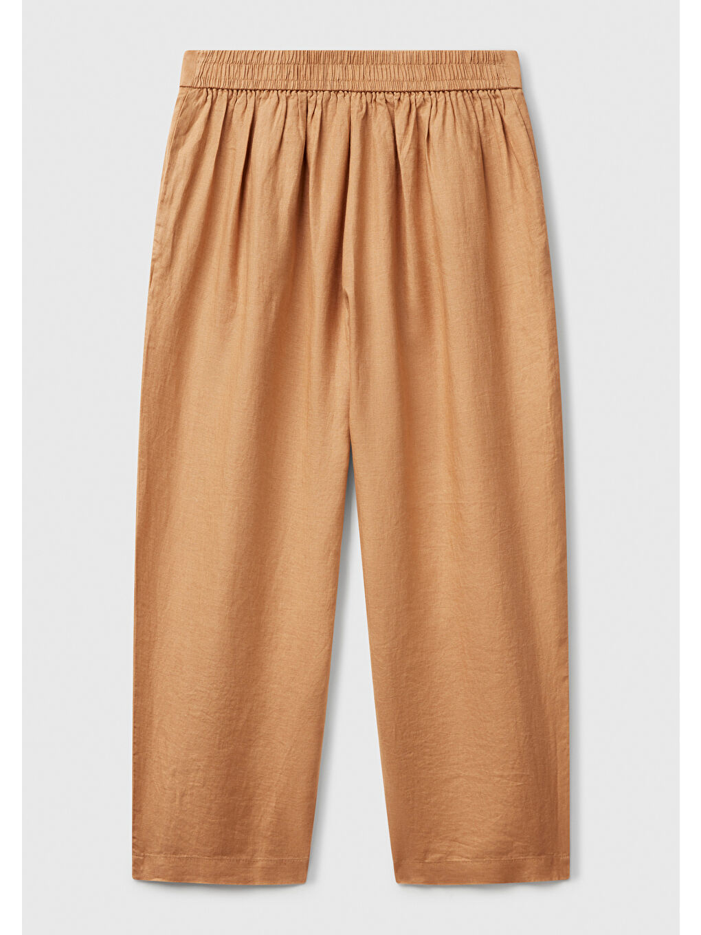Kadın Bej %100 Keten Arka Beli Lastikli Paçası Dar Relax Fit Pantolon-3