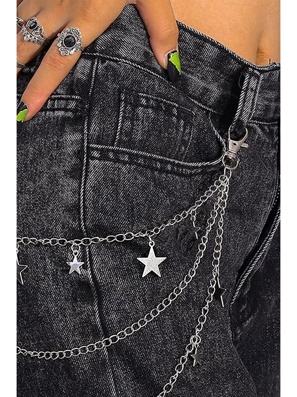 New Obsessions Gri Yıldız Detaylı Zincir Bel Pantalon Aksesuarı - 2
