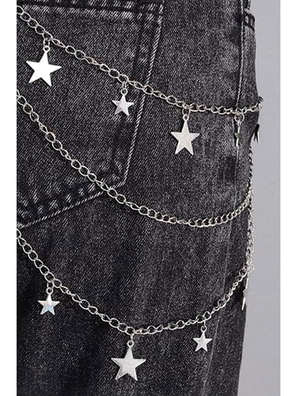 New Obsessions Gri Yıldız Detaylı Zincir Bel Pantalon Aksesuarı - 3