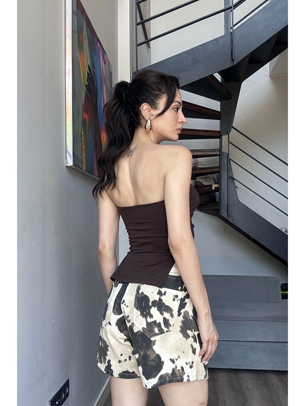 Kahverengi Kadın Kahve Yırtmaçlı Crop 0309-6