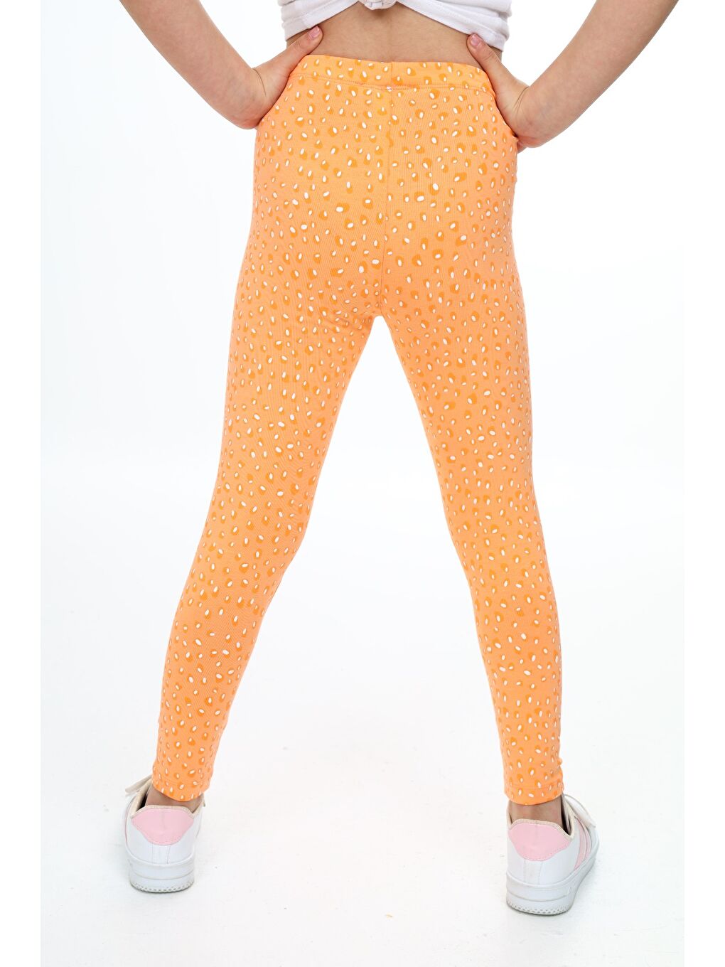 Turuncu Kız Çocuk Baskılı Tayt-1