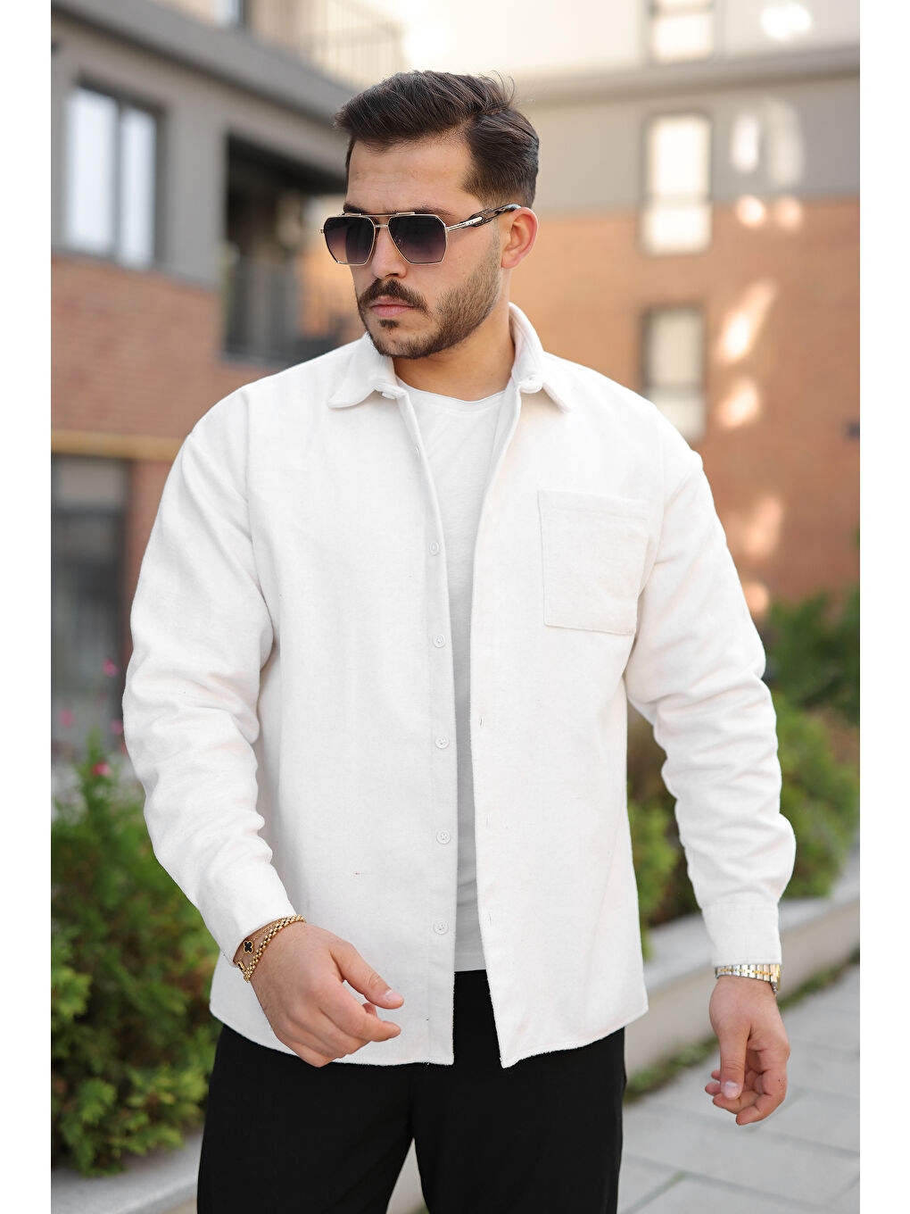 Erkek Kışlık Günlük Basic Oduncu Beyaz Kaşe Ceket-3