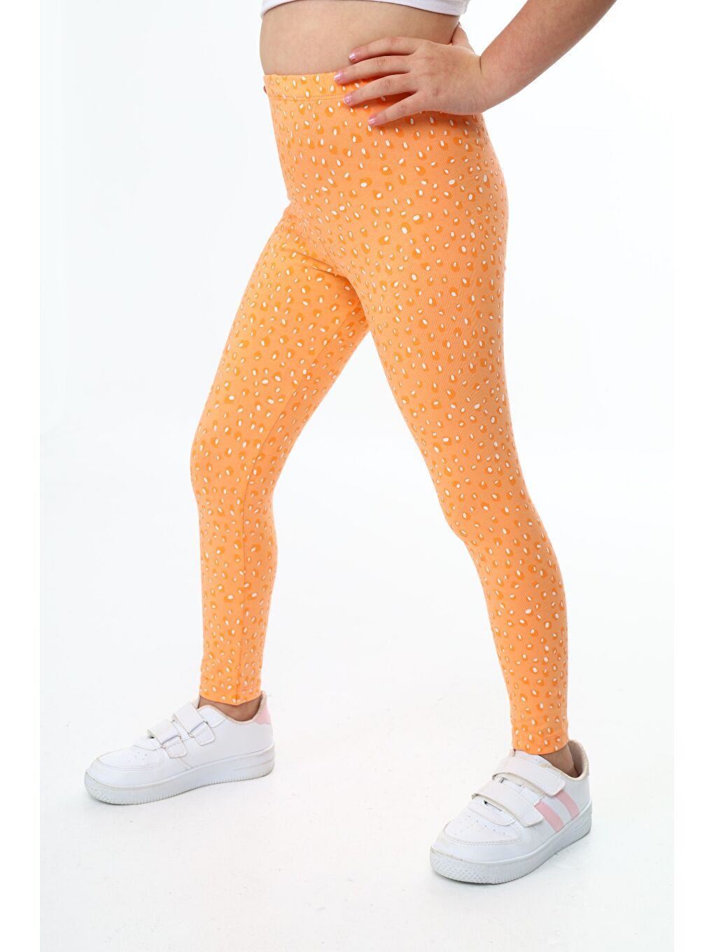 Turuncu Kız Çocuk Baskılı Tayt-2