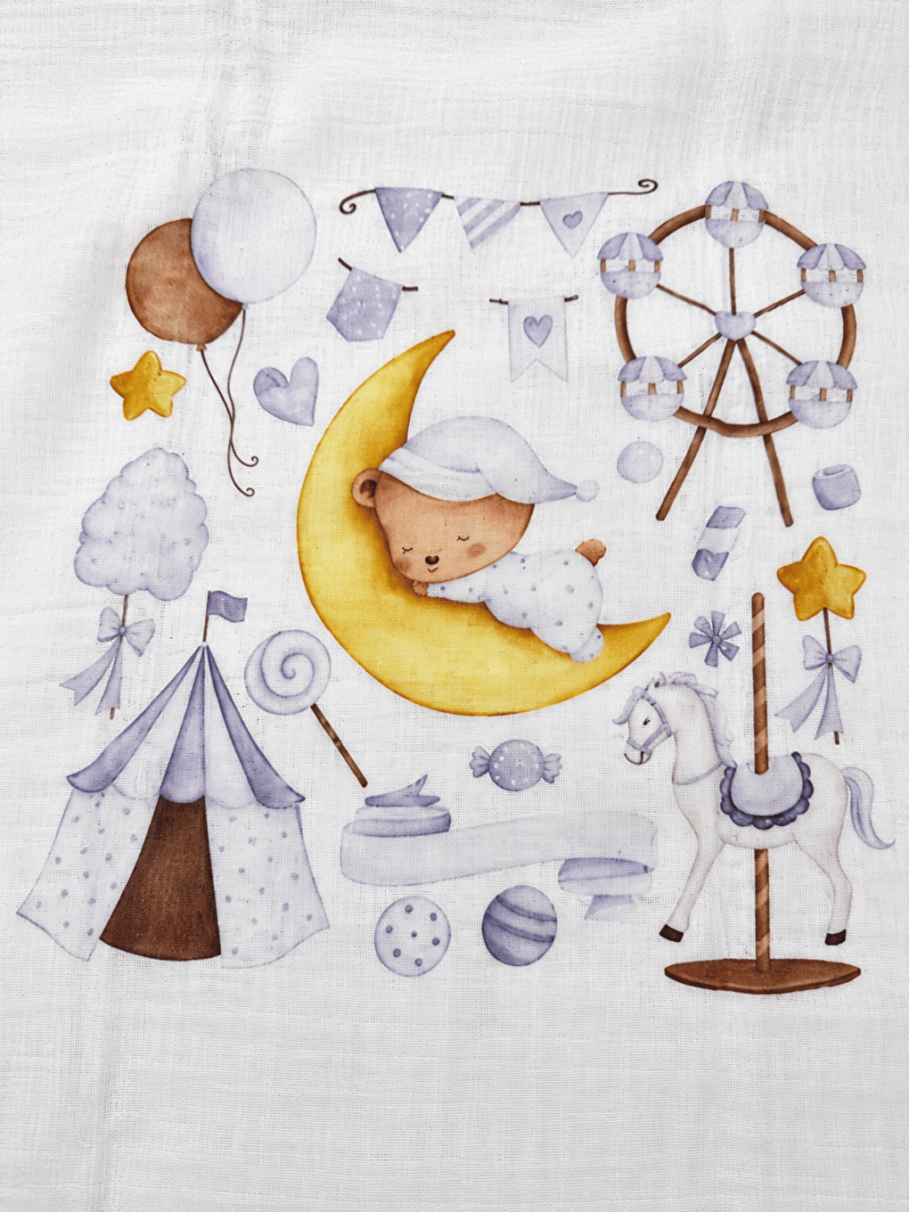 Lila Pamuklu Müslin Çok Amaçlı Bebek Örtüsü 75x110 Cm-1