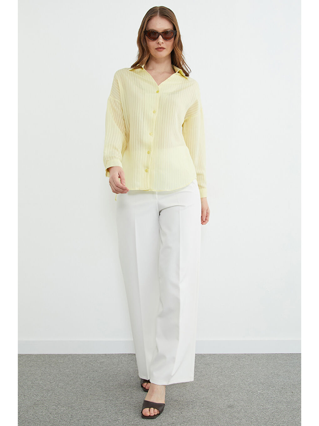 Sarı Çizgili Jakarlı Salaş Gömlek-2