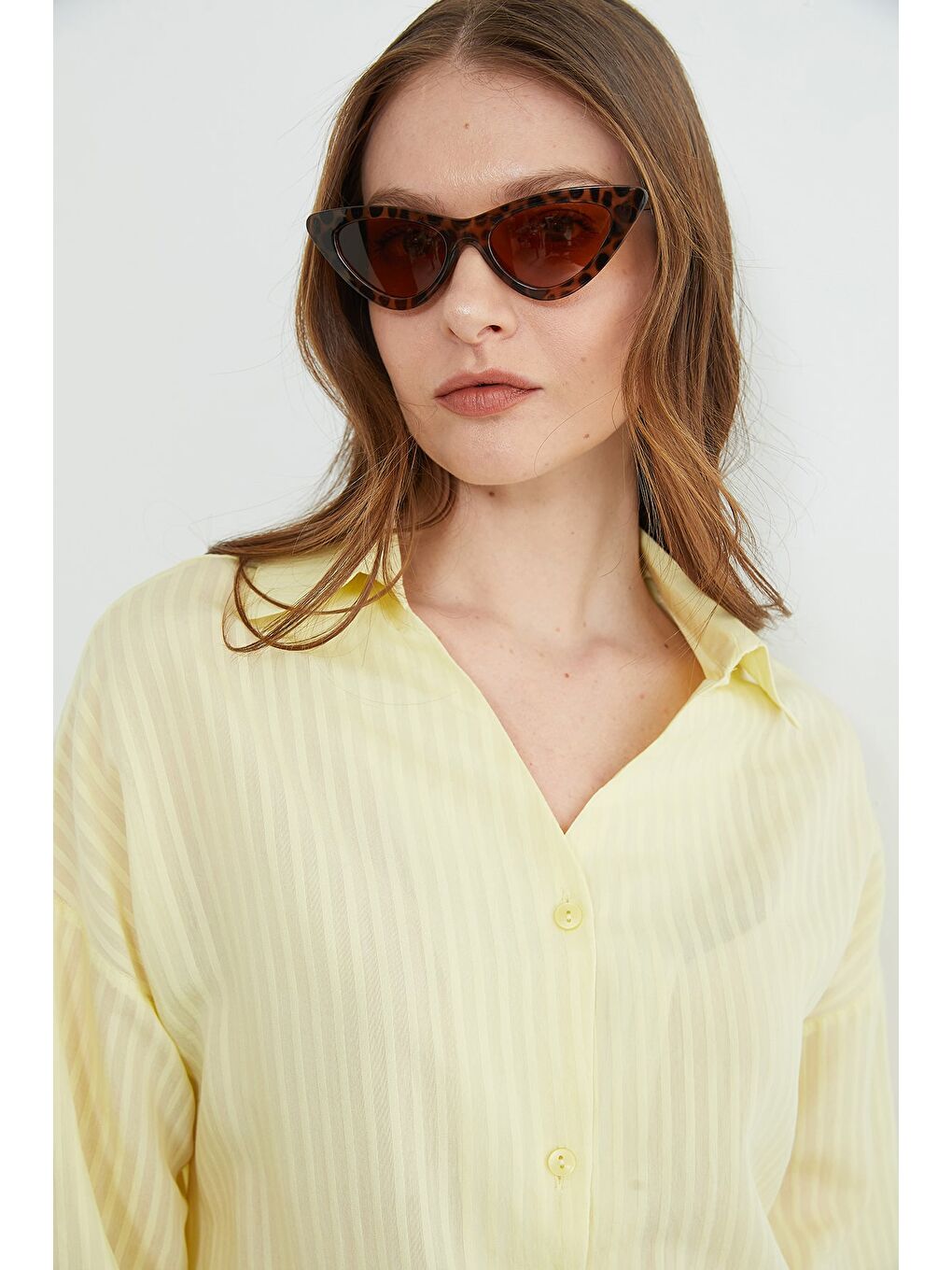 Sarı Çizgili Jakarlı Salaş Gömlek-3