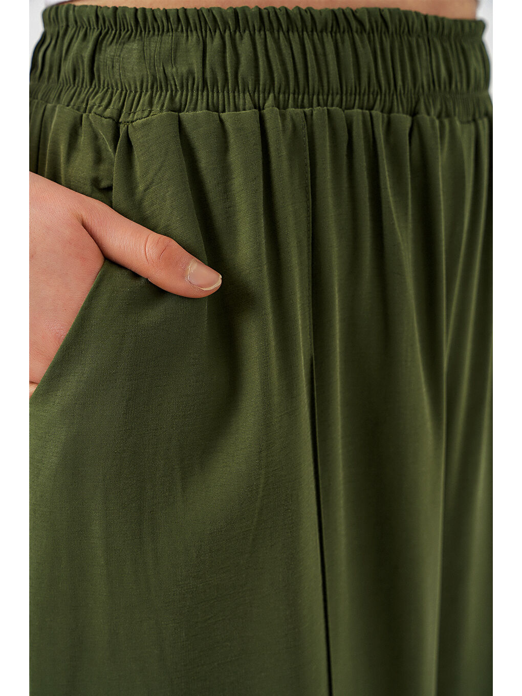 Kadın Beli Lastikli Bol Paça Pantolon 30087 - Haki-4