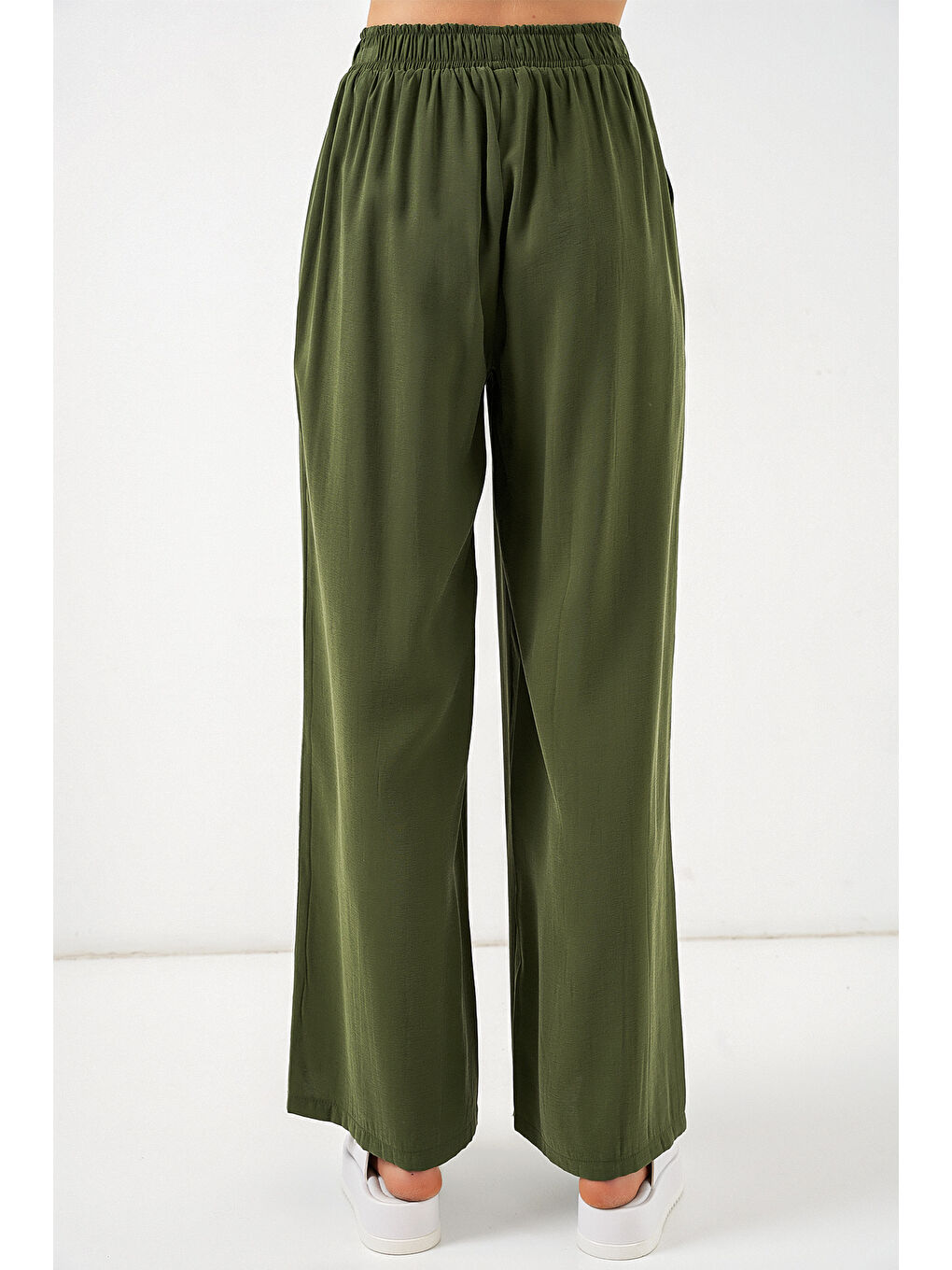 Kadın Beli Lastikli Bol Paça Pantolon 30087 - Haki-5