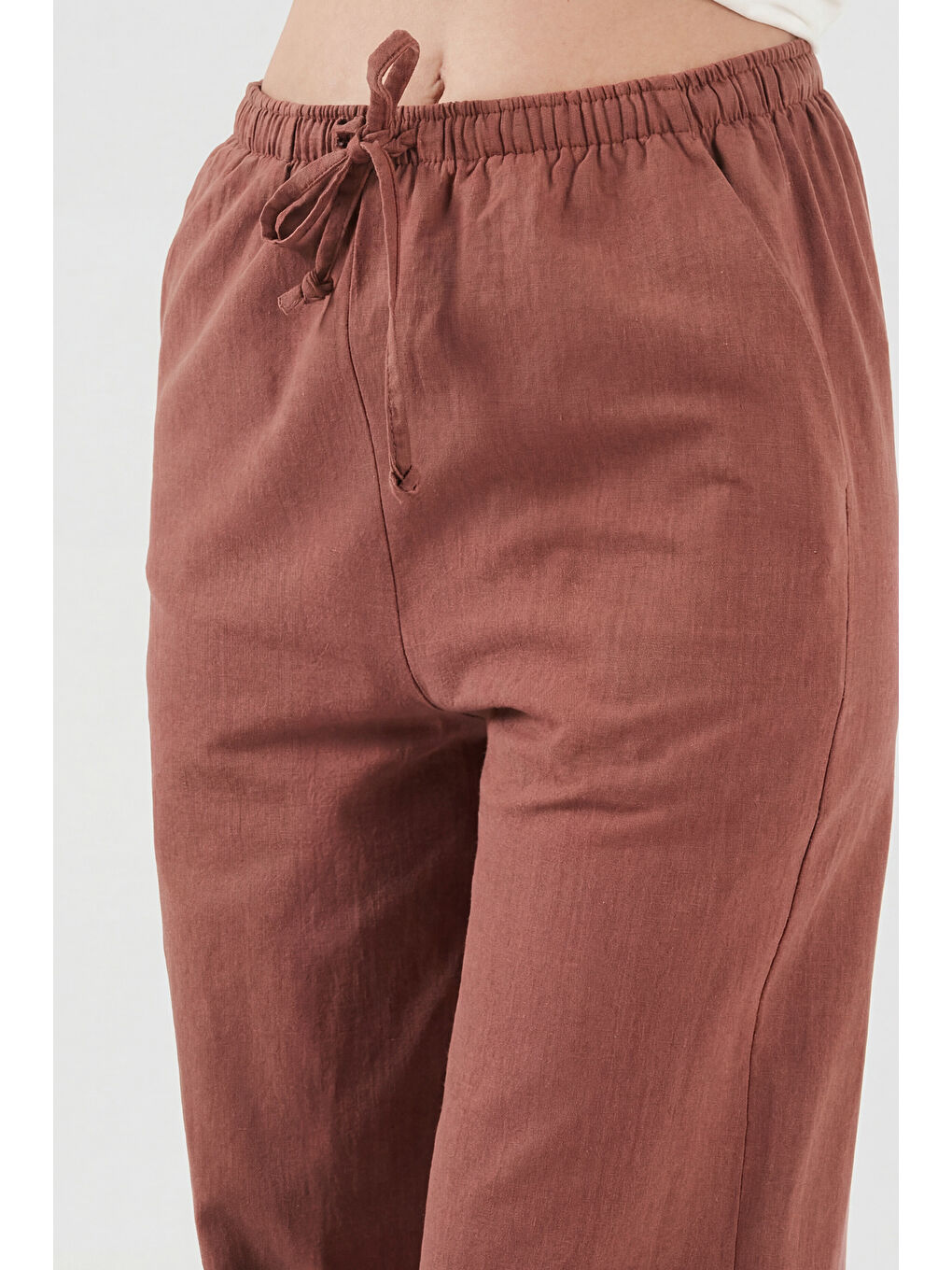 Kahverengi Bağlamalı Yüksek Bel Geniş Paça Rahat Pantolon 6923906-5