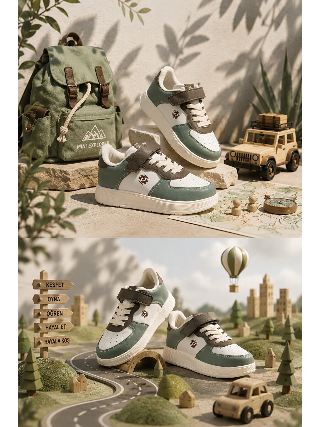 Yeşil SNYDER Cırtlı ve Bağcıklı Günlük Çocuk Sneaker Spor Ayakkabı-1