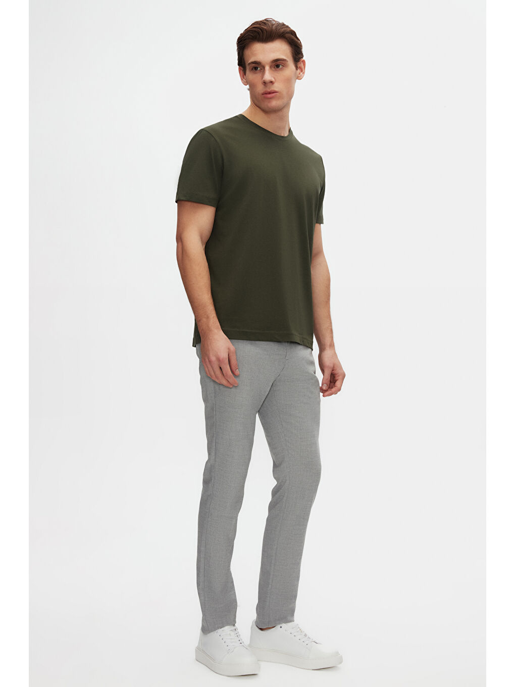 Relaxed Fit Haki %100 Pamuk T-Shirt-3