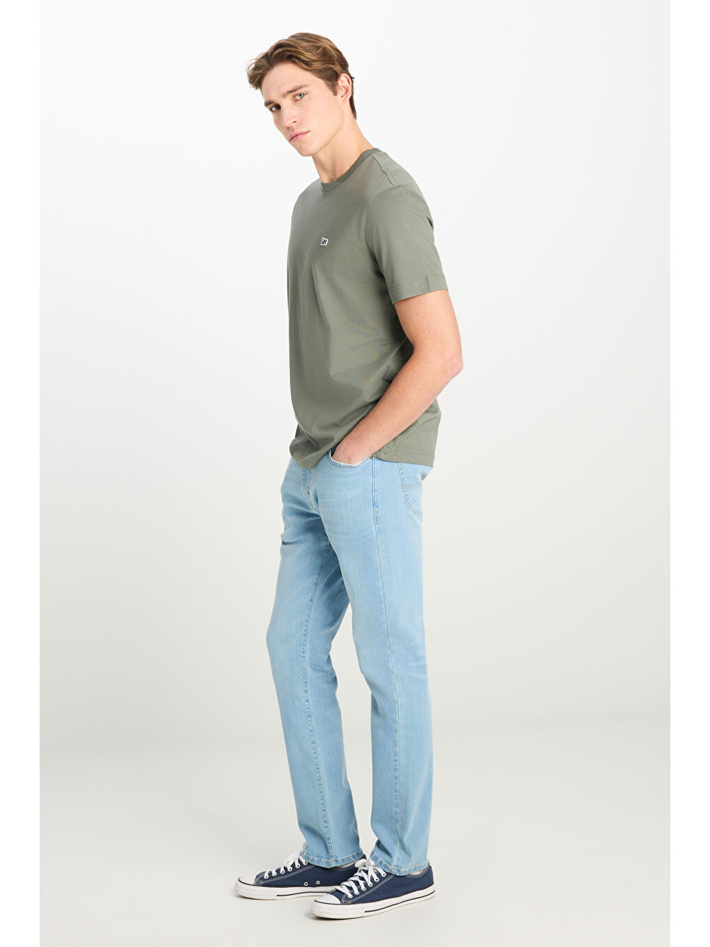 Regular Fit Normal Kesim Bisiklet Yaka Pamuklu Haki Tişört-2