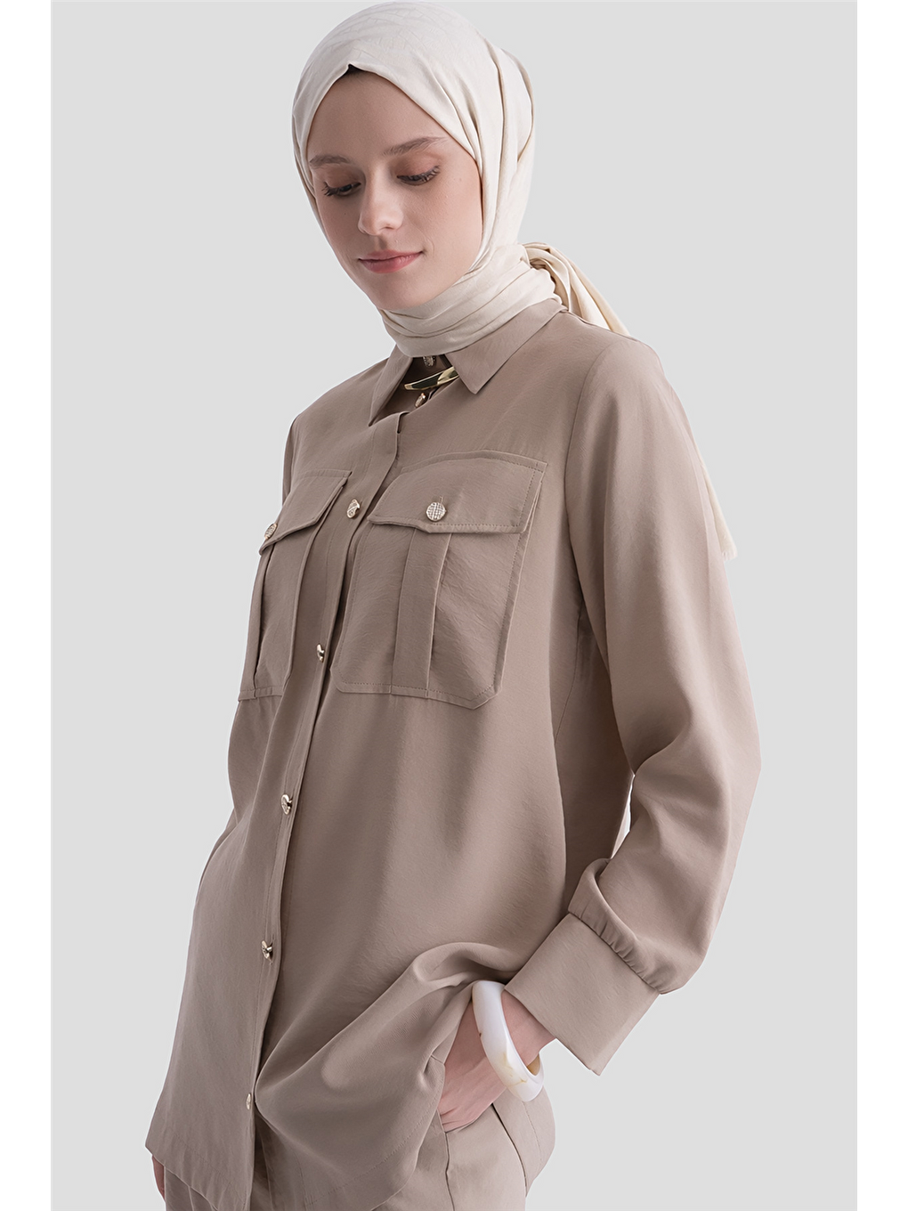 Cep Detaylı Basic Takım Bej-1