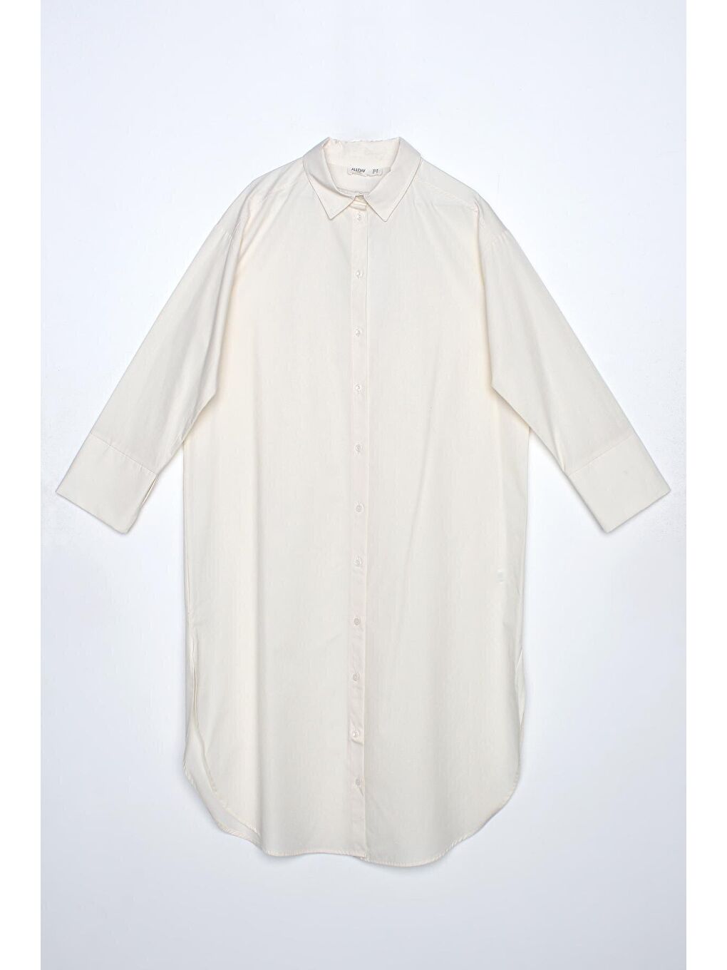 Ekru %100 Pamuk Yırtmaçlı Uzun Gömlek Tunik-4