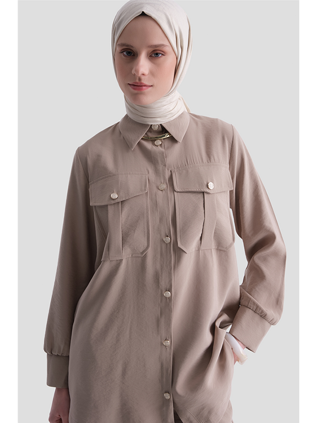 Cep Detaylı Basic Takım Bej-4