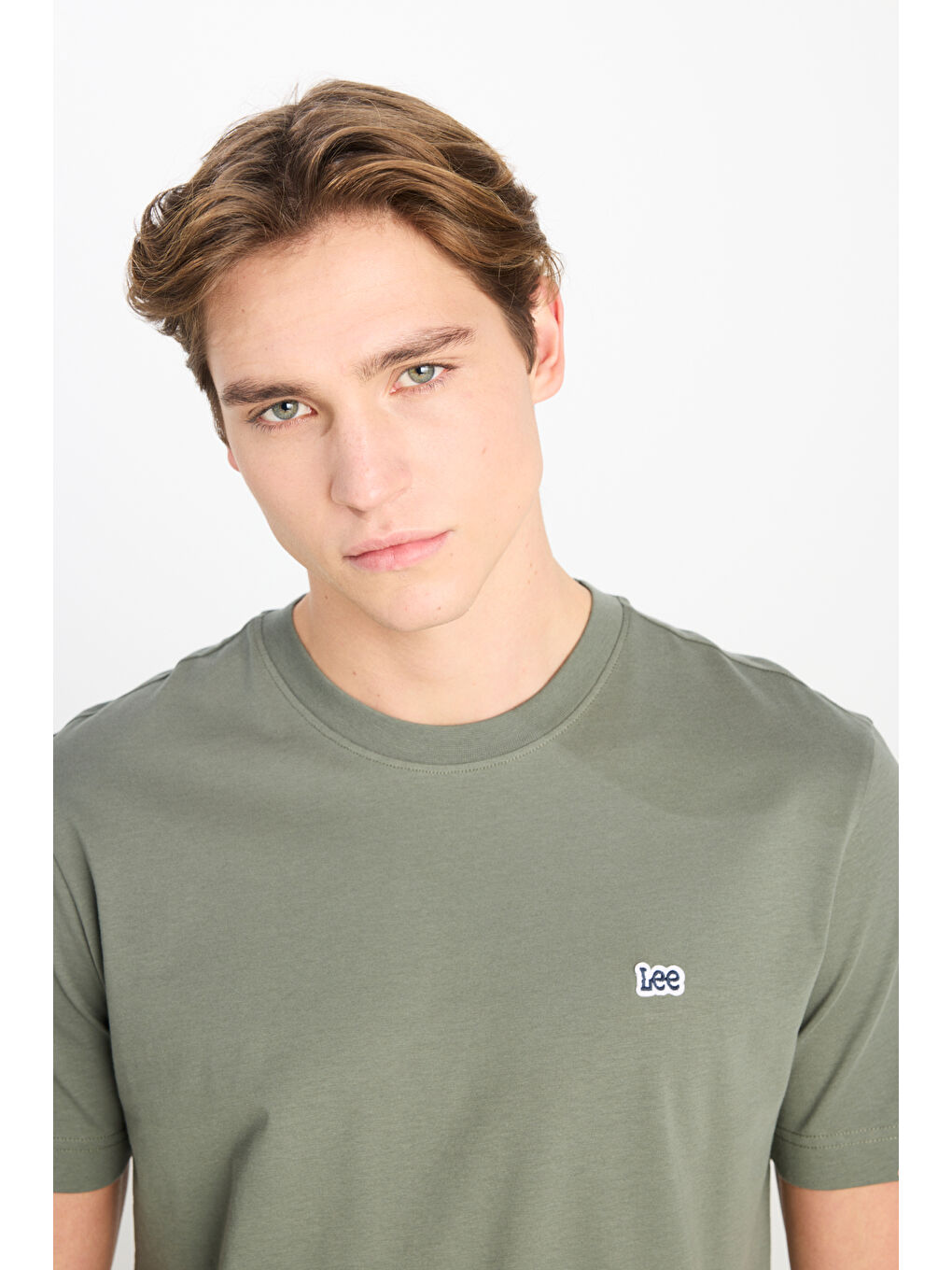 Regular Fit Normal Kesim Bisiklet Yaka Pamuklu Haki Tişört-3