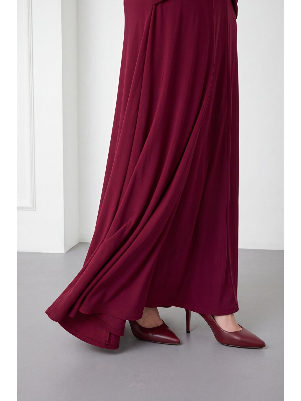 Kadın Bordo Bisiklet Yaka Maxi Örme Elbise-3