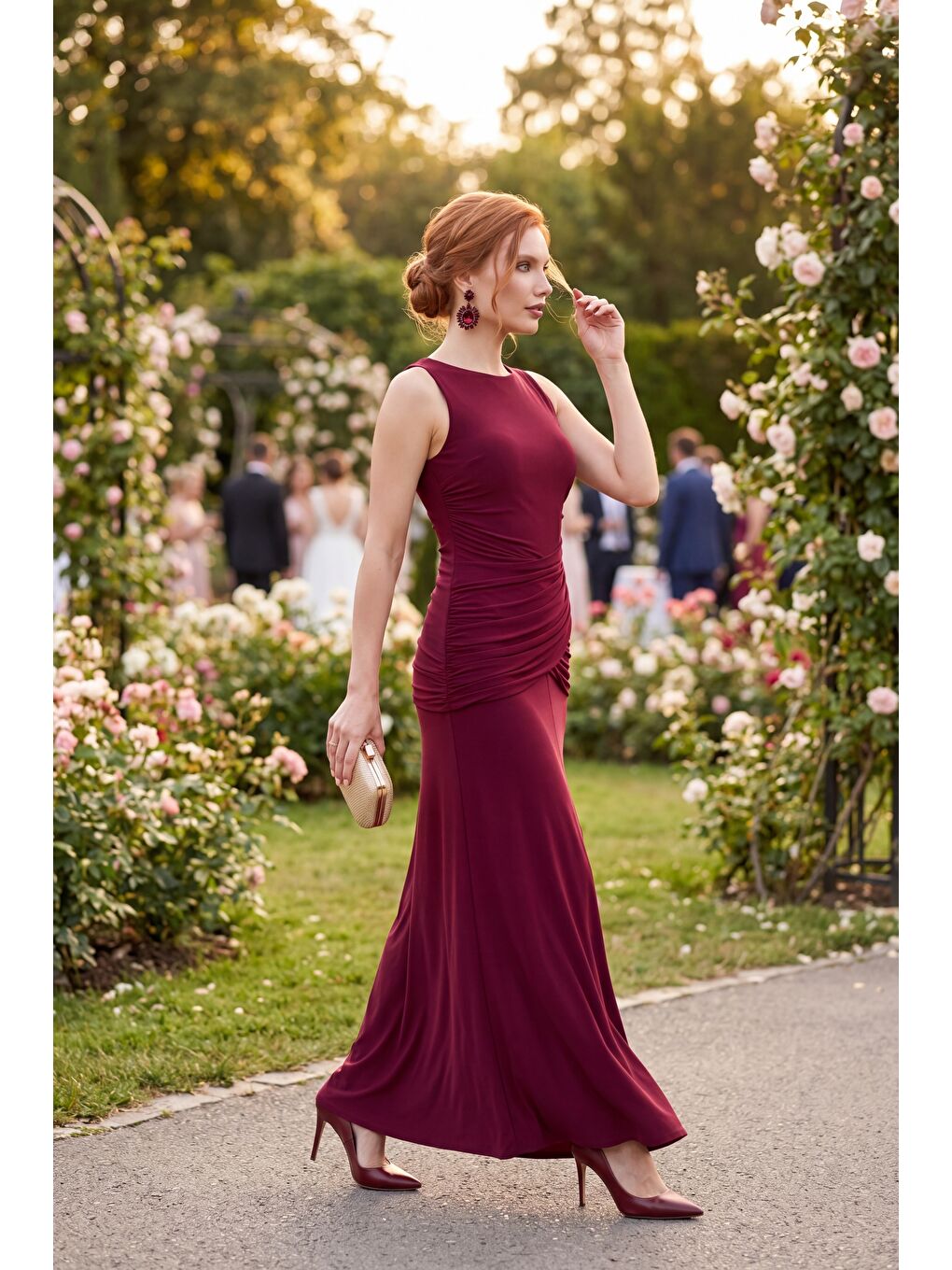 Kadın Bordo Bisiklet Yaka Maxi Örme Elbise-4