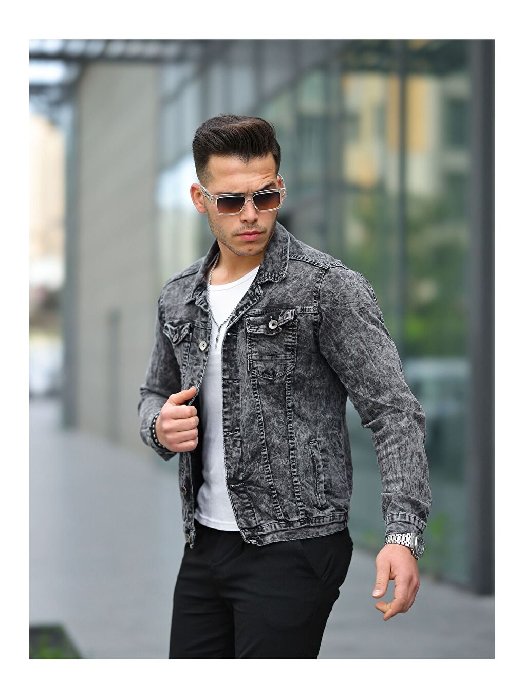 Erkek Gri Jean Ceket