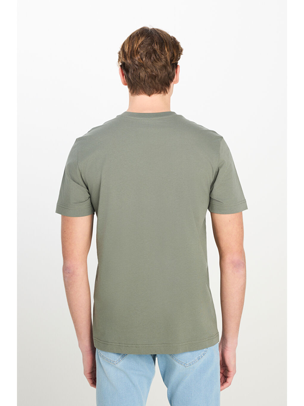 Regular Fit Normal Kesim Bisiklet Yaka Pamuklu Haki Tişört-4