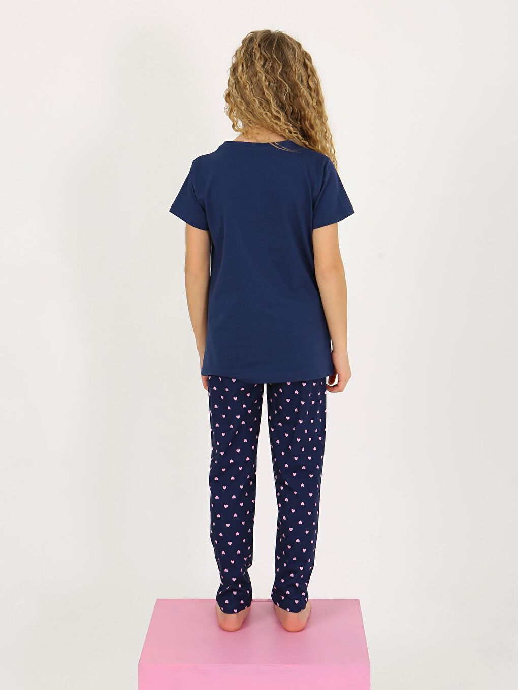 Lacivert Kız Çocuk Kısa Kollu %100 Pamuklu Pijama Takımı Cute Love-3