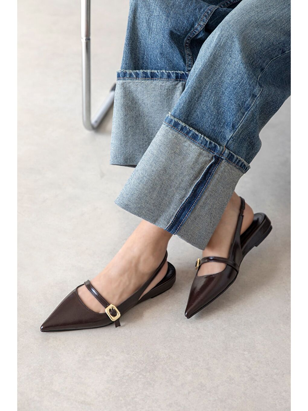 Kahverengi Tania Kadın Babet Kırışık Deri Ayakkabı Kahve-1